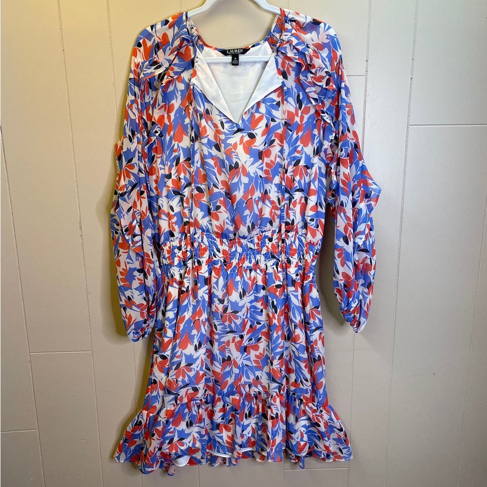 Lauren Ralph Lauren Georgette Allover Floral Mini Dress Size 16 Multi - Picture 4 of 10